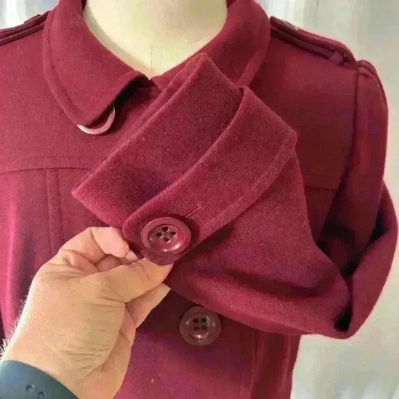 Halogen Wool Blend Pea Coat. Womens Size Large. Deep Mauve Color. Thick. Lined. - Picture 3 of 9